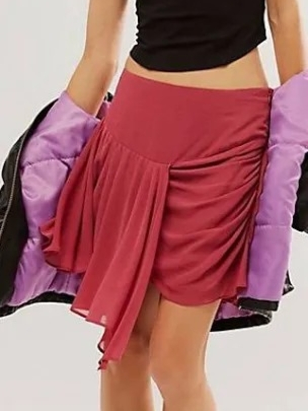 Free People Tattered Romance Asymmetric Draped Mini Skirt Mauve 8